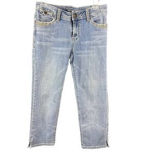 Cache mid-rise cropped bling jeans embellished medium wash size 4 Y2K
